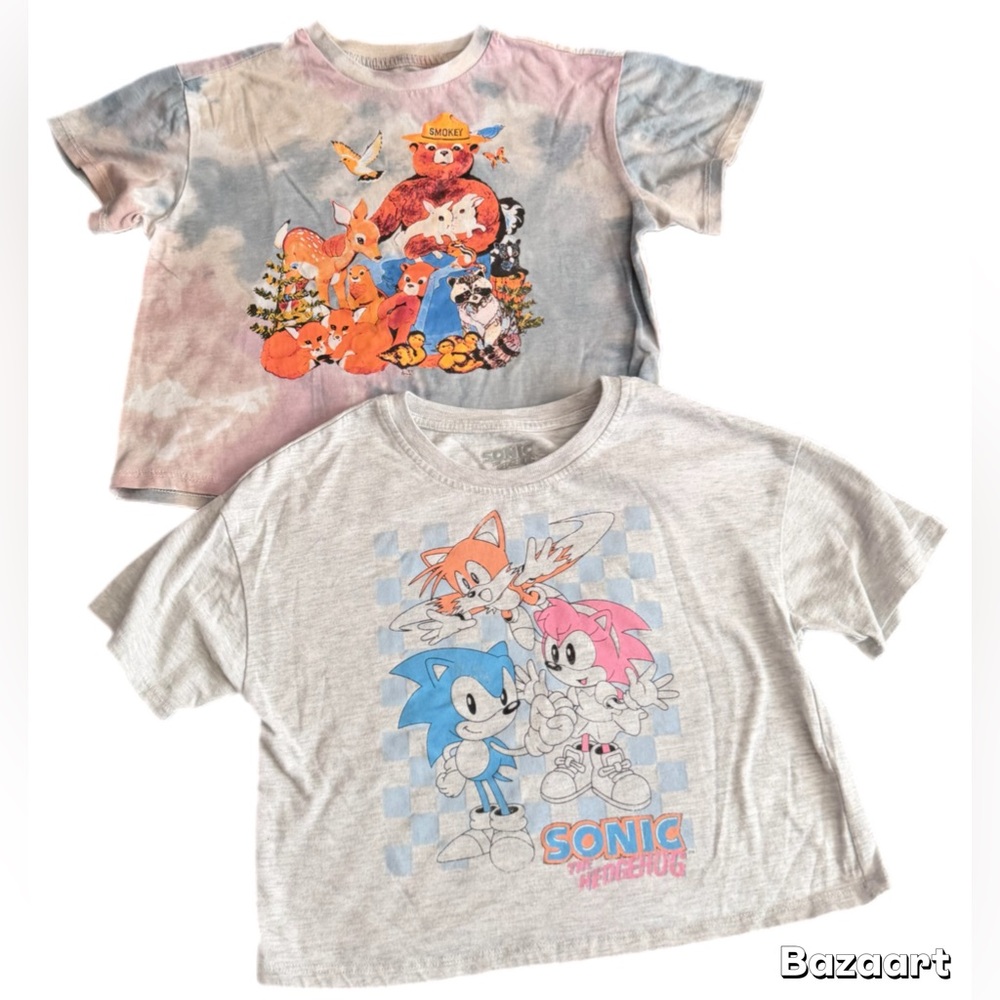 🌲🎮 Kids Graphic Tee Bundle — Smokey Bear + Sonic the Hedgehog (2-Pack)